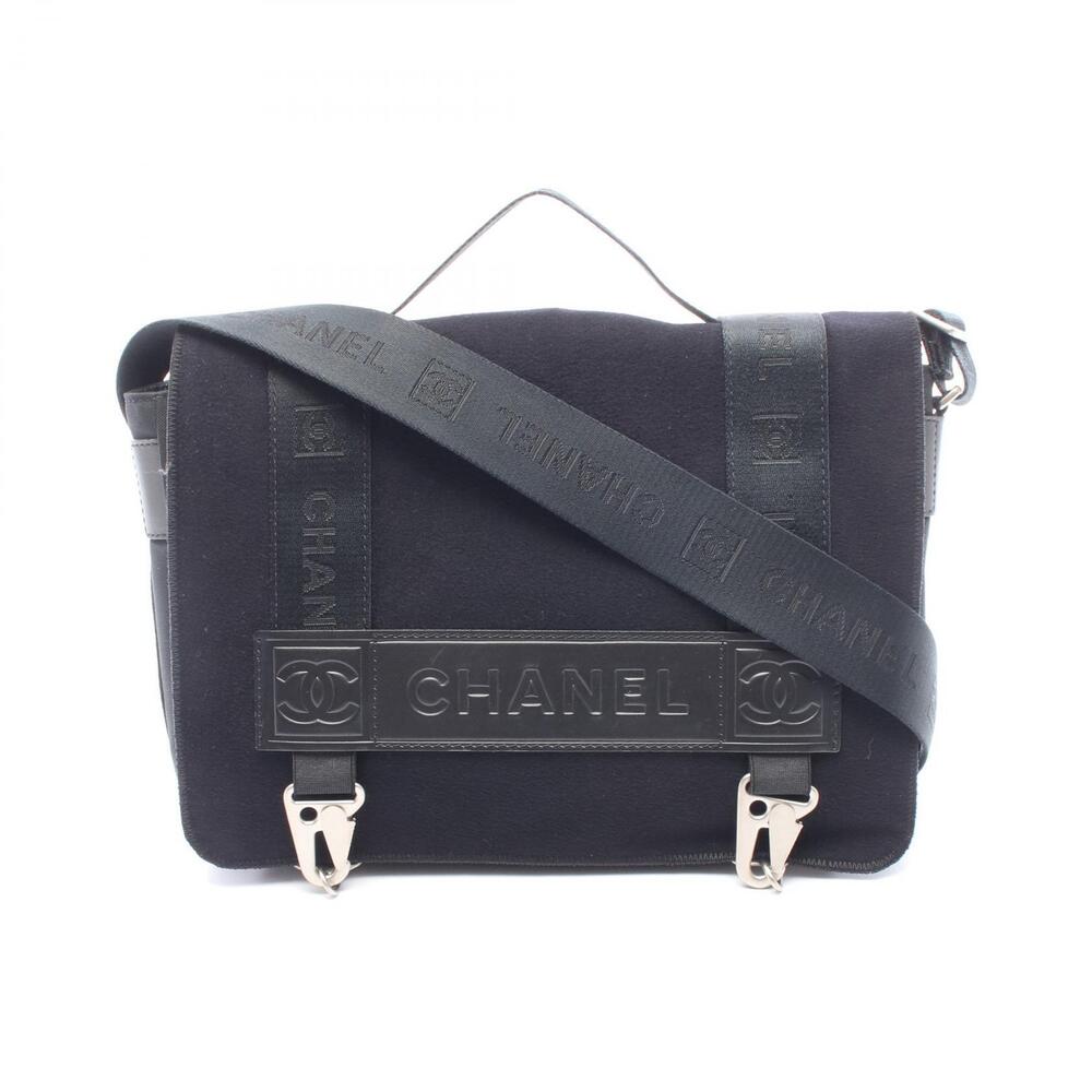 Chanel Sport Messenger Bag Shoulder Leather Felt Black